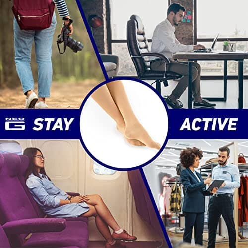 Neo-G Travel Flight Socks for Women and Men - Graduated Compression - For Flying, Mild Varicose Veins, Long Haul Flights, Improving Circulation, Aching Legs - Class 1 Medical Device - Beige - XL — view 5