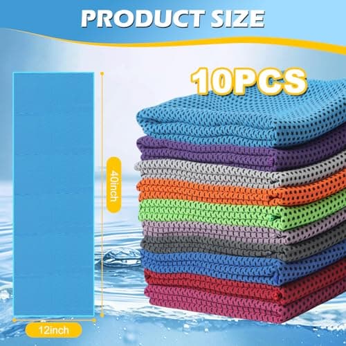 Bulr 10 Pack Cooling Towel,Ice Towel Cooling Towels for Neck and Face Microfiber Cooling Towel for Gym,Yoga,Camping,Running,Fitness,Workout & More Activities(40"x12") — view 2
