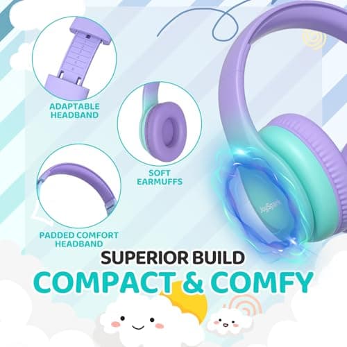 JoySpark Kids Headphones for School Toddler, 3.5mm Jack, Gradient Purple — view 3