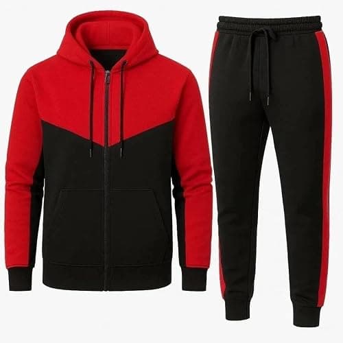 MH Home Men’s Premium Fleece Tracksuit Set Zip Hoodie & Jogger Bottoms Comfortable, Warm & Stylish Loungewear Set for Casual Wear, Gym, Travel (UK, Alpha, XL, Plus, Regular, Red/Black)
