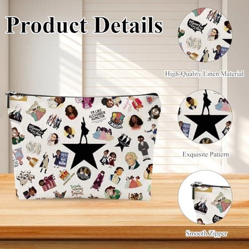 Hamilton Themed Makeup Bag, Zipper Toiletry Bag, Waterproof Linen Cosmetic Bags for Travel, Musical Fans Gift for Toiletries, Makeup Organizer — view 2