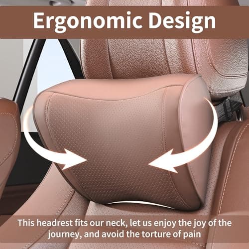 Dapucarin Car Headrest Pillow 100% Memory Foam, Breathable Removable Leather Cover, Premium Seat Support Head Neck Cushion for Driving Travel Home Office, Brown, 1 Pack — view 3