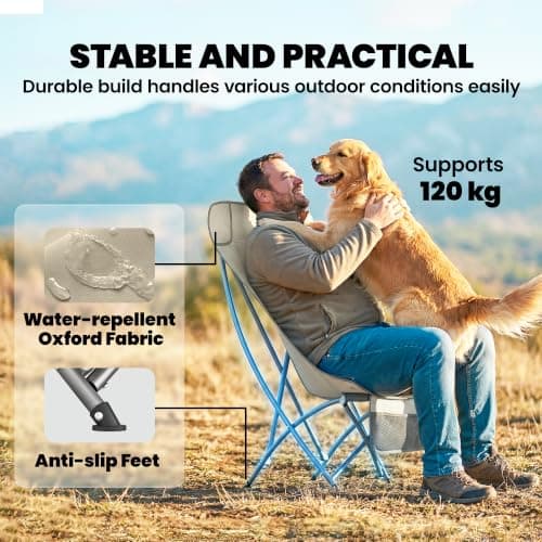 Outsunny Portable Camping Chair for Adults Heavy Duty Camp Seat Khaki — view 6