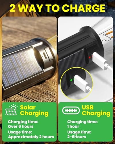 Bonlux USB Rechargeable Camping Lights, Solar Powered Waterproof LED Camping Lantern, Warm White Dimmable Outdoor Emergency Light with Hanging Hook for Tent, Power Cuts, Hiking, Pack of 4 — view 2