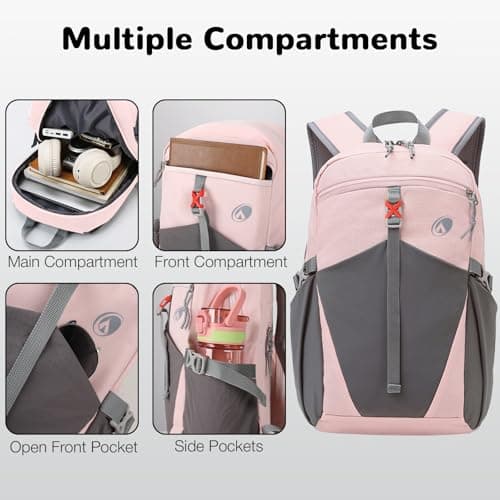 Outplea 12L Small Hiking Backpack for Women Girls, Mini Waterproof Casual Daypack with Phone Holder, Children's Outdoor Rucksack, Pink — view 2