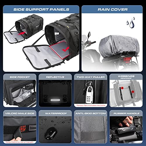 Rhinowalk Motorcycle Tail Bag - 40-60L Expandable Motorbike Helmet Bag with Waterproof Rain Cover — view 3