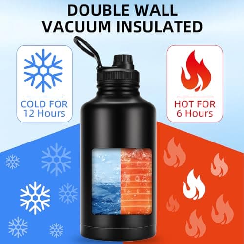 FOLAI Insulated 2 Litre Stainless Steel Water Bottle with Straw Lid and Flex,Adult Large Drinks Bottle,Large Gym Sports Metal Drinking Flask,for Outdoor, Hiking, Riding, and Gift Giving（Black） — view 3