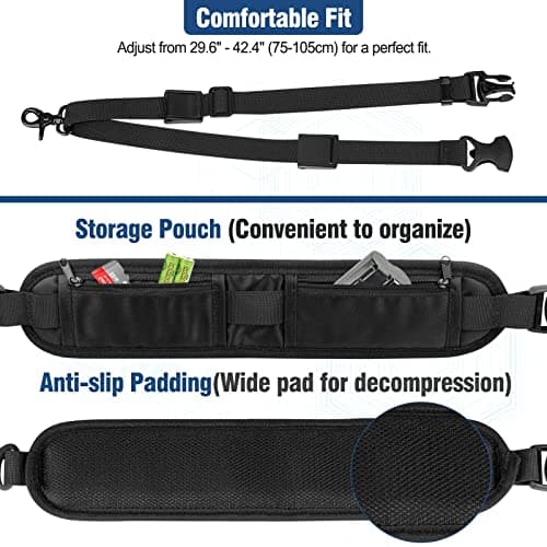 KTUEOV Camera Strap Quick Release, Camera Shoulder Strap Adjustable with Safety Tether Non-slip Wide Nylon Strap 2 Pockets and 2 Retainers, Crossbody Camera Strap Padded for DSLR Camera(Black) — view 4