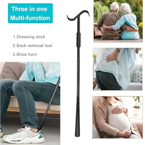 2 in 1 Dressing Aid Stick Adjustable 35'' Inch with Shoe Horn & Sock Removal Tool for Elderly & Seniors to Put on and Take Off Shoes & Clothes,-NHS Healthcare — view 2
