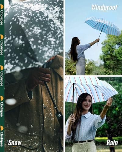 Chakipee Compact Travel Umbrella Windproof Strong- Automatic Folding Umbrellas for Wind and Rain, Portable 210T Fabric 97cm Span - 8 Ribs Stripe Pattern for Men and Women — view 6