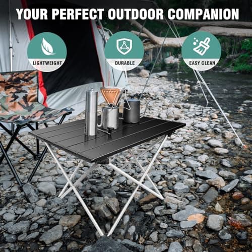 Small Folding Camping Table Portable Picnic Foldable Dining Table, Lightweight Aluminium Rollup Outdoor Table, Compact Collapsible Coffee Side Table, for Beach, Hiking, Fishing, 40x34.5x31.5 cm — view 3