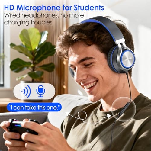 INFURTURE USB C Headphones Wired Over Ear with Mic for School and Classroom — view 3