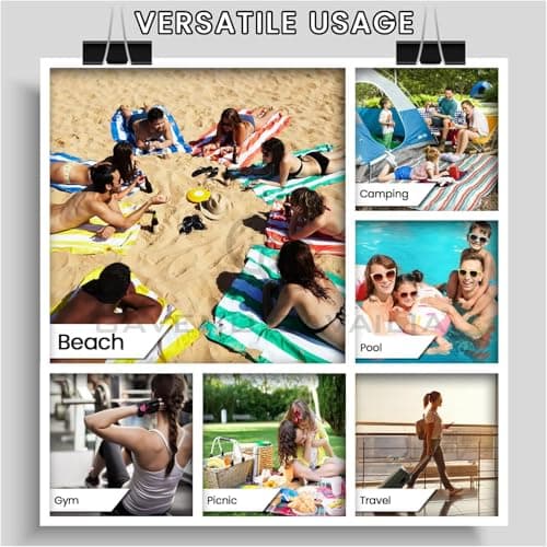 Sand Free Jumbo Beach Towels Lightweight 100x200cm for Adults | Microfiber Summer Beach Towels, Compact, Absorbent, Quick Dry for Camping, Travel, Yoga, Sports (Rainbow Stripe - Multi) — view 3