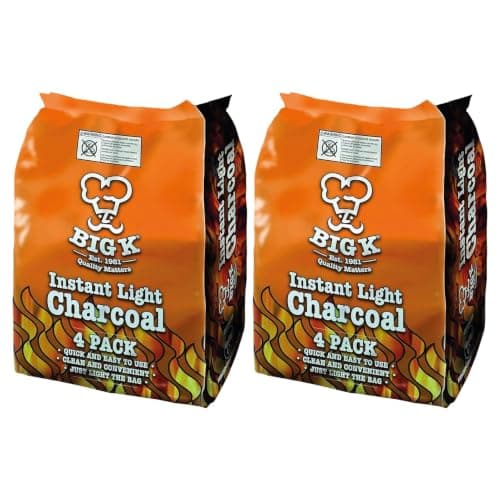 Big K Instant Light Charcoal 8kg Total | 8 x 1kg Easy-Light Bags | Suitable for Barbecues, Picnics & Outdoor Cooking