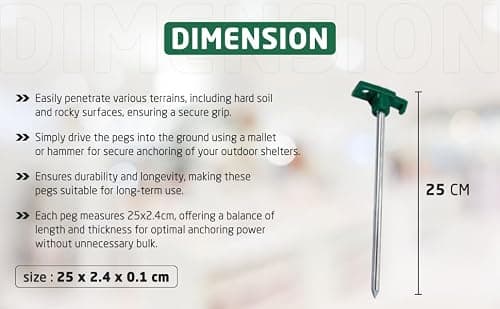 1Above Heavy Duty Storm Tent Pegs 10pk | Super Sharp Tips | Galvanized Steel Rust Proof | 25x2.4cm | Ideal for Tents, Gazebos & Awnings — view 4
