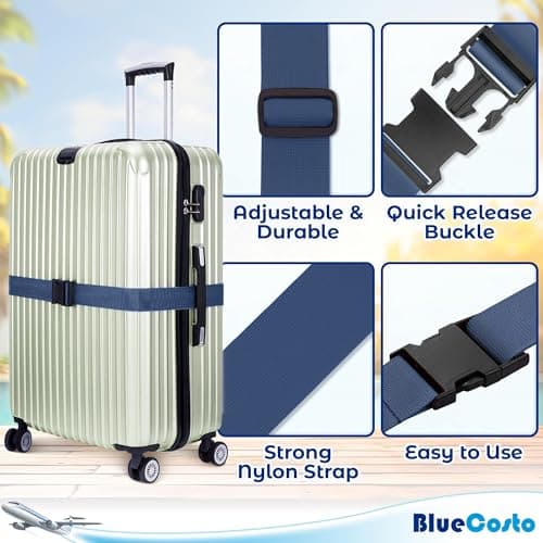 Luggage Straps for Suitcase - Navy Blue, 1.9m x 5cm, 4 Pack - Strap for Suitcases - TSA Approved by BlueCosto — view 2