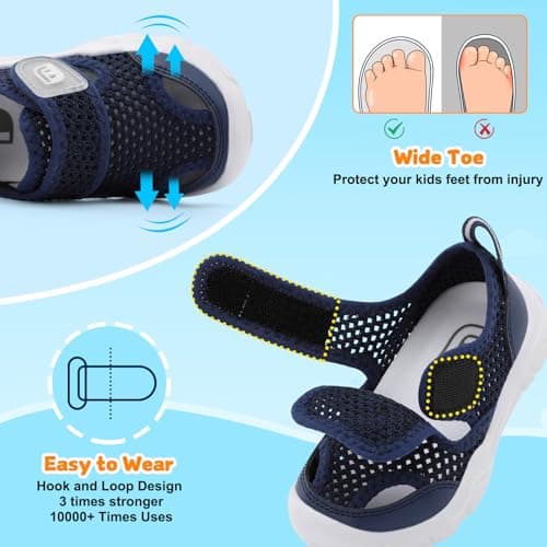 JOINFREE Toddler Aqua Shoes Baby Beach Sandals Non Slip Rubber Sole Quick Dry Mesh Swimming Socks Boys Girls Pool Garden Holiday Nursery First Walking Shoes Wide Fit Navy Blue 5 UK Child — view 5