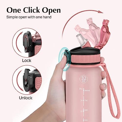 EYQ 1L Water Bottle, 1 Litre Water Bottle with Straw, 32oz Leak-Proof Motivational Sports Drinks Bottle with Time Marker, Tritan BPA-Free, Drinking Waterbottles for Gym Outdoor Sports — view 4