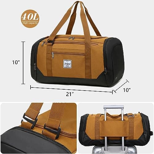 Laripwit Gym Bags for Men, 40L Medium Sports Duffle Bag with Shoe Compartment & Wet Pocket, Lightweight Duffel Bag Backpack Multipurpose Weekend Overnight Holdall Travel Bag Women, Brown — view 5