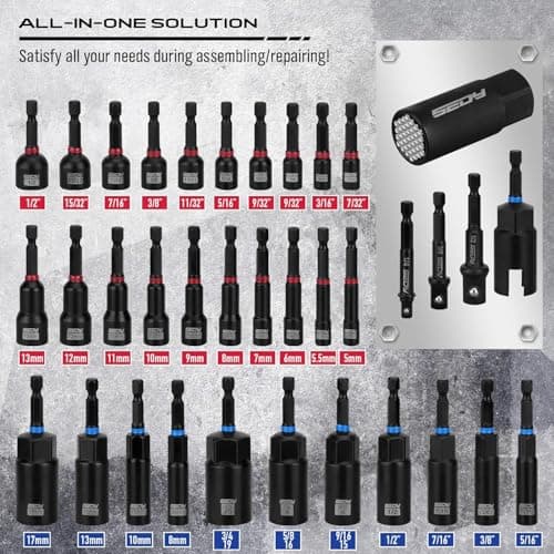 80-Piece Premium Magnetic Impact Nut Driver Set Metric & SAE with Socket Adapters, Bit Holder, Wing Nut Driver, Universal Sockets, Quick Release Extension, Power Bits — view 2