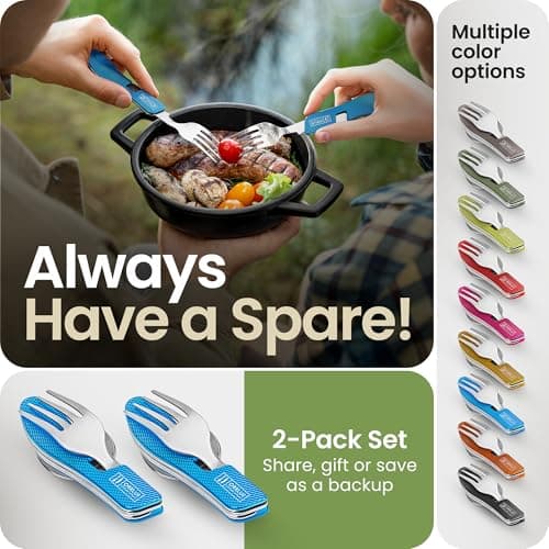 ORBLUE 4-in-1 Camping Cutlery Set 2-Pack – Stainless Steel Foldable Spoon Fork Knife Bottle Opener with Pouch – Portable Travel Cutlery & Camping Utensils for Hiking & Outdoor Use – Blue — view 6