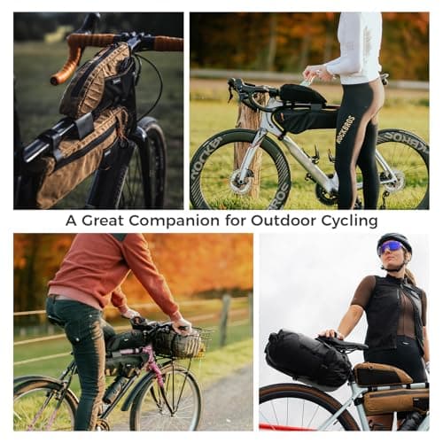 Qunature Bike Top Tube Bag, Frame-Mounted Bag with Exterior Pocket, Lightweight & Stable Triangle Storage Pouch for Road Bikes & MTB Khaki — view 6