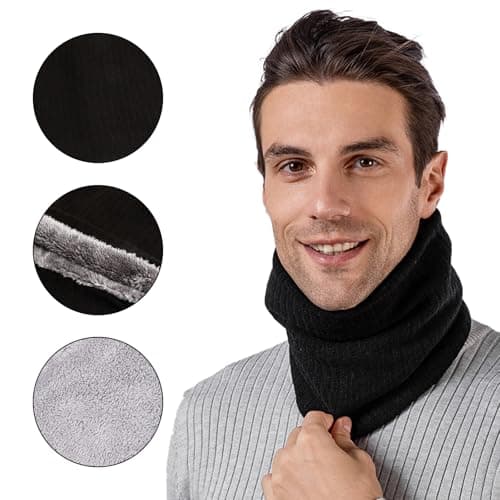 ATSNOSH 2 Pcs Neck Warmer for Men Women, Tube Scarf, Winter Windproof Thermal Fleece Neck Gaiters,Thermal Knitted Snood Scarf, for Motorcycle Running Cycling Ski (Black+Navy blue) — view 3