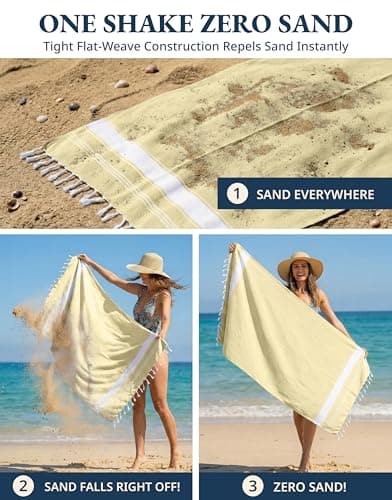 LANE LINEN Oversized Turkish Beach Towels – 4 Pack, 39"x71" Cotton Rich & Quick Dry Pool Towels, Pre-Washed, Sand-Free & Lightweight Travel Towels for Adults, Yellow — view 5