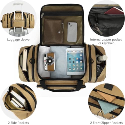 Laripwit Expandable Duffle Holdall Bag for Men 45-50L Medium Travel Duffel Bag Unisex Gym Sports Bag with Shoulder Strap | Multi-Pockets for Weekend Overnight Luggage, Brown — view 4