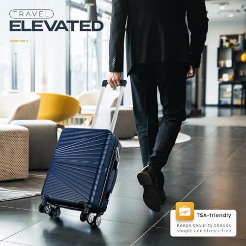 Eco-Lux Essentials Hardside Hand Luggage Carry On Suitcase, ABS Hardshell Cabin Bag with 4 Spinner Wheels, 50 x 32 x 20 cm, Travel Sentry Integrated TSA Approved Lock (Blue) — view 2
