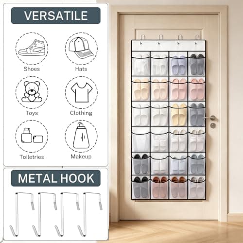 SOPSTUO Hanging Shoe Storage, Over Door Shoe Storage, Door Shoe Rack, 24 Breathable Mesh Huge Pockets, Shoe Hanging Storage Bag with 4 Metal Hooks for Various Doors (Modell B) — view 4