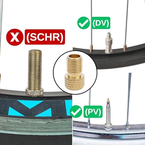 Bicycle valve adapter set, 12-pack, for flash and Presta valve to car valve, DV and SV to AV, kit with valve caps, air pump adapter insert for floor pump, hand pump, tube valve attachment — view 5