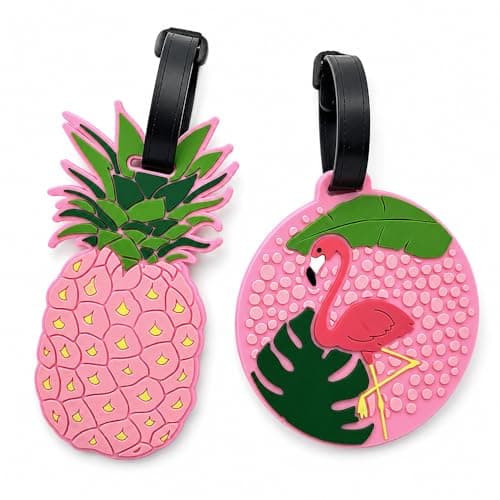 Pineapple Flamingo Luggage Tags 2 Pack Silicone Suitcase Tags with Name ID Card Travel Bag Tags for Kids Women Carry On Backpack School Bag Holiday Cruise Gift