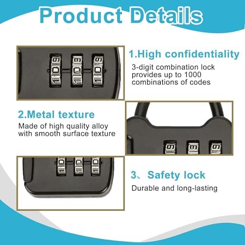 2 Zinc Alloy Suitcase Padlock Set, 3-Digit Combination Locks for Travel — view 3