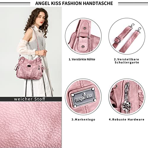 Angel Kiss handbag women's shoulder bag Multifunctional crossbody bags Waterproof PU vegan leather with zip closure pockets.., pink, 35 x 12 x 30 cm, Utility — view 2