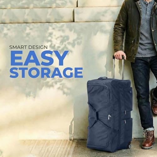 ATX Luggage 40" Jumbo Wheeled Duffle Bag Lightweight Rolling Wheels Suitcase Extra Durable Holdall for Sports Travel and Cargo | Navy — view 6