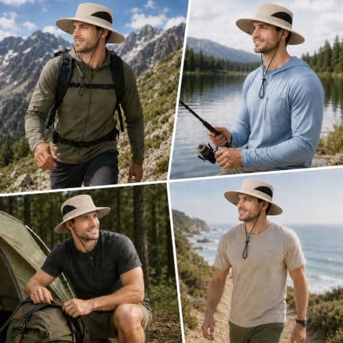 newhsy Wide Brim Sun Hat Mens UPF50 Breathable Mesh Foldable Bucket Safari Hat for Fishing Hiking Travel (Khaki) — view 6