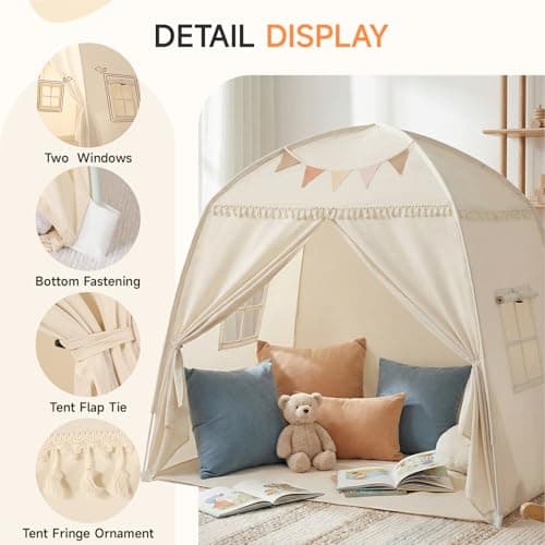 Kids Bed Tent Indoor: Children's Play Tents Large -Canopy Bed Toddler Double Single for Boys & Girls - Baby Floor Playhouse Inside Sleeping for Playroom Gift Toys (Cream) — view 5