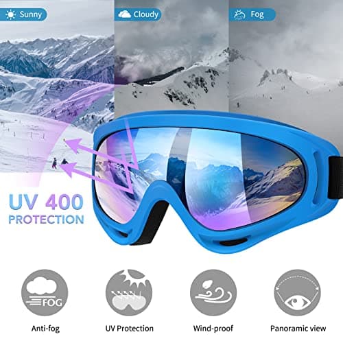 Vatefery Ski Goggles,Skiing Snowboard Goggles for Men & Women kids,Boys & Girls, Youth,Anti-glare,Anti-fog Snowboarding Snow Goggles Glasses 2-Pack (D.Blue&White) — view 3