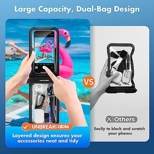 UNBREAKcable Double Capacity Waterproof Phone Pouch, IPX8 Waterproof Phone Case Underwater Dry Bag with 2 bags separated for Vacation Beach Swimming [2-Pack, Up to 7''] — view 2