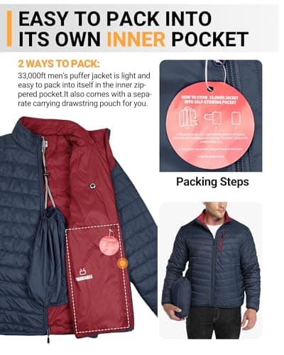 33,000ft Men's Puffer Jacket Packable Water resistant Quilted Jacket — view 3