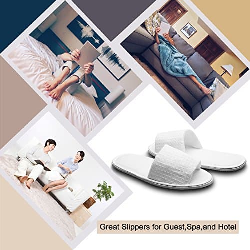 AhfuLife Echoapple 5 Pairs of Waffle Open Toe White Spa Slippers-Two Size Fit Most Men and Women for Spa, Party Guest, Hotel and Travel (White, 6/7.5 UK) — view 6