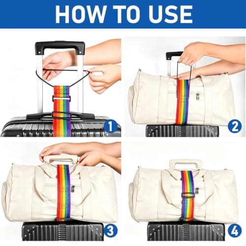 6 Pcs Adjustable Luggage Straps for Suitcases - 2 SkyBlue + 2 Green Personalised Luggage Belt with Luggage Labels for Travel, Flight, Vacation, Trip, 2 Elastic Bungee Straps Add Bag for Trolley Case — view 4