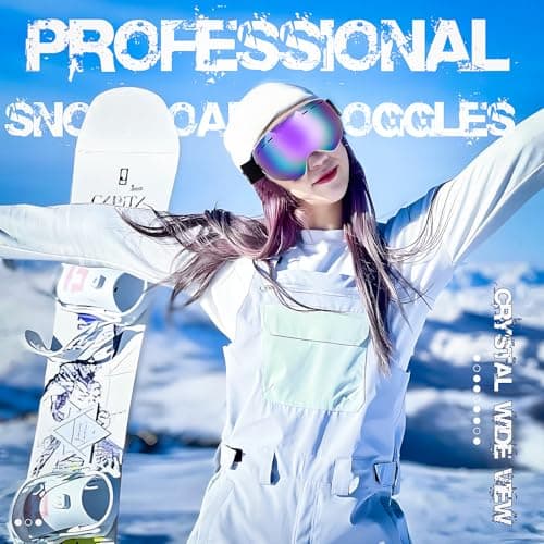 NewBEP Ski Snowboard Goggles - UV Protection Anti-Fog Outdoor Ski Goggles - OTG Snow Skiing Glasses for Men Women Youth (White Frame - Purple lens) — view 4