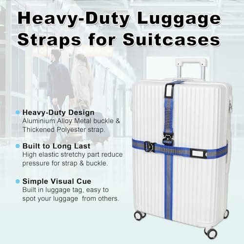 Vigorport Luggage Straps for Suitcases Heavy Duty Metal Buckle Luggage Belt Strap, TSA Approved Suitcase Belt, Stretchable Travel Strap for Luggage 72" Long (Blue) — view 6