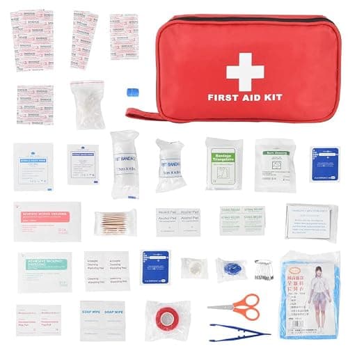 STREAMVOY Car First Aid Kit 2025 Standard Compliant – DIN 13164:2022 Certified, EU Road Traffic Approved, 2 CPR Face Masks & Wipes, Waterproof Compact Case with Velcro Straps for Vehicle Safety