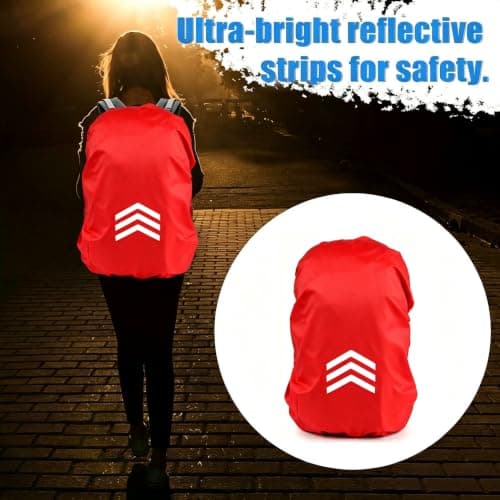 GUKOY Waterproof Rain Cover with Reflective Strap for Backpack, 2 Adjustable Anti Slip Cross Buckle Strap, Rainproof Snowproof Dustproof Anti-Frost Covers, Red S (for 18-25L backpack) — view 4