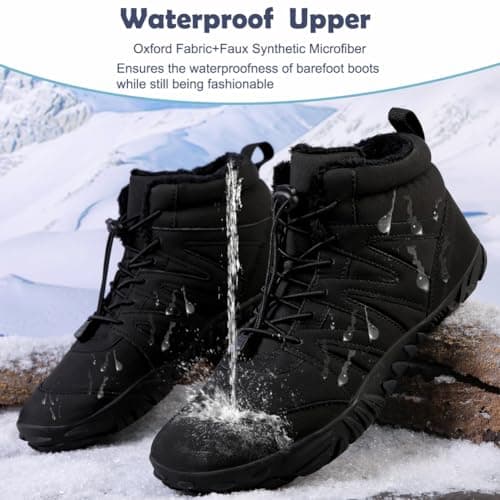 Fadezar Barefoot Boots Men Women Waterproof Snow Walking Boot Warm Fur Lining Barefoot Shoes Anti-slip Hiking Shoes 1699 Black UK 6 (CN 40) — view 3