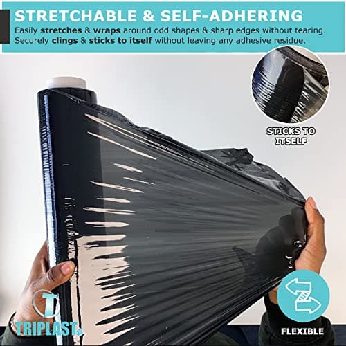 Triplast Pallet Stretch Shrink Wrap Roll (400mm x 250m) - Pick Qty & Colour - Heavy Duty Pallet Wrap, Industrial Stretch Wrap, Packaging Cling Film, Strong Plastic Wrap, Luggage Wrap (Black, 1 Roll) — view 4