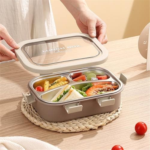 Stainless Steel Lunch Box With 3 Compartments, Leakproof Container With Secure Latches For School Work Travel, Dishwasher Safe Tray, Portable Meal Organizer For Adults And Kids(Brown) — view 4